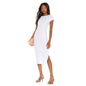 Enza Costa Rib Knit Cap Sleeve Midi Dress in White Size M